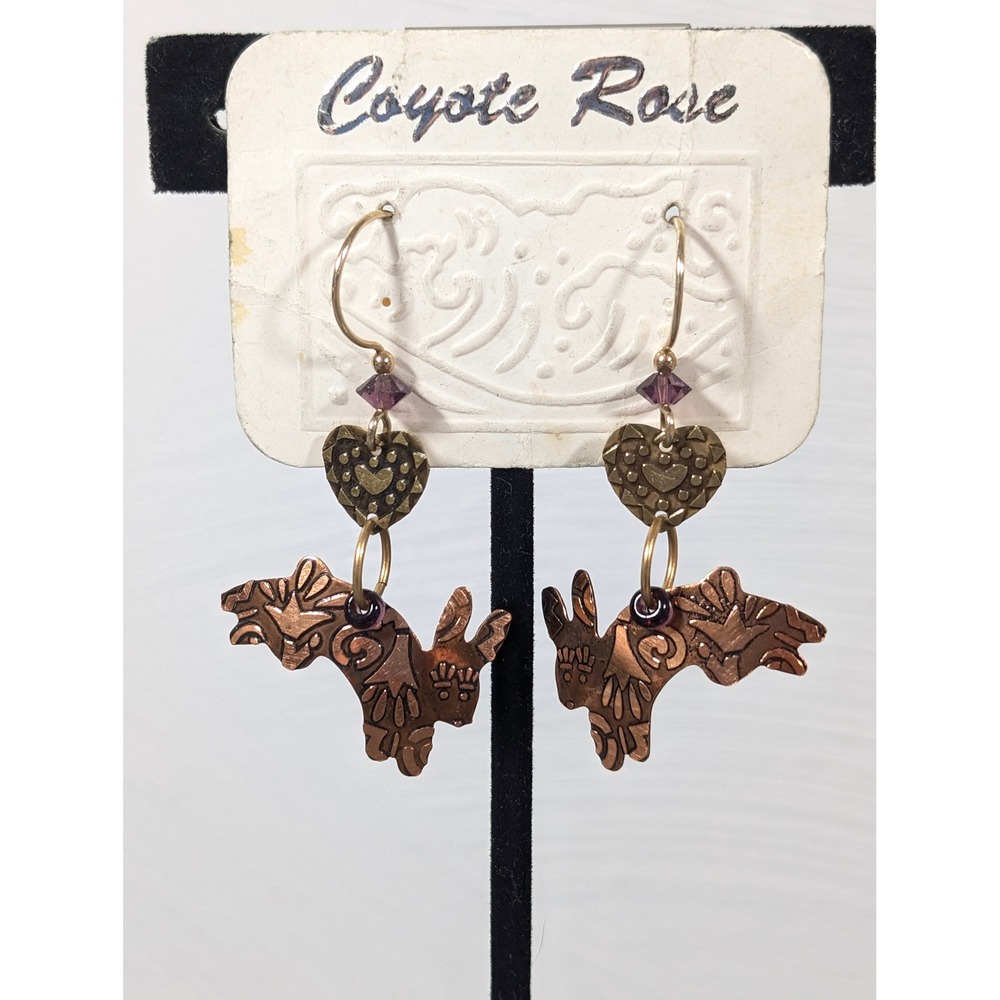 1993 Jody Coyote Coyote Rose Coyote Dangle Earrings‎ Joseph Brinton
